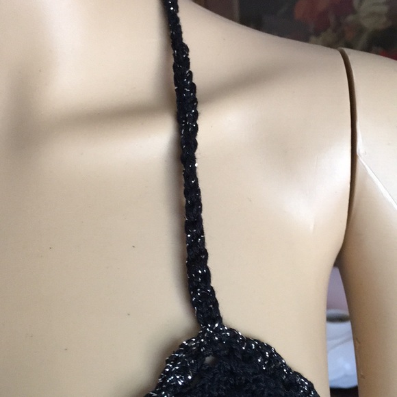 Black/Silver Knit Crochet Bikini top medium - Picture 4 of 8